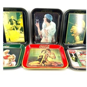 Vintage Coca Cola Metal Serving Trays Lot of 6 Santa 1934 Beach Scene Metalix